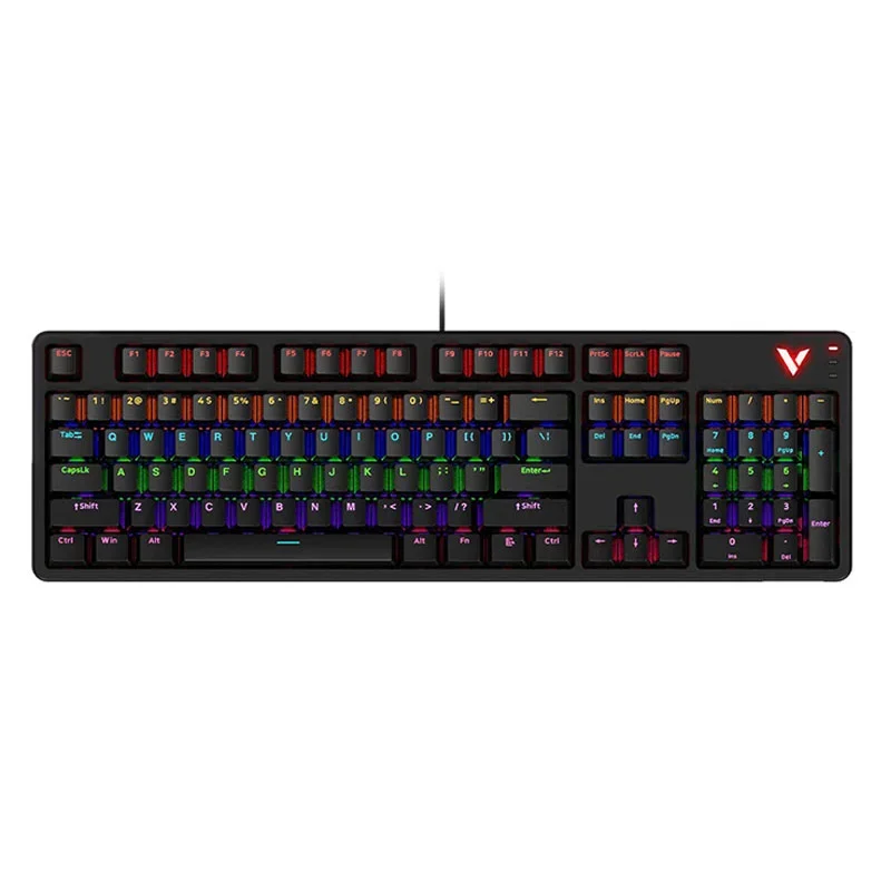 ảnh bàn phím cơ gaming full-size màu đen có đèn LED RGB nhiều màu nổi bật trên nền trắng