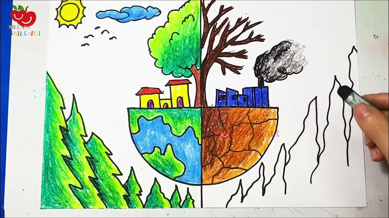 Vẽ tranh bảo vệ môi trường | Vẽ chủ đề sống xanh | Tranh cổ động | Save the Earth #smileart