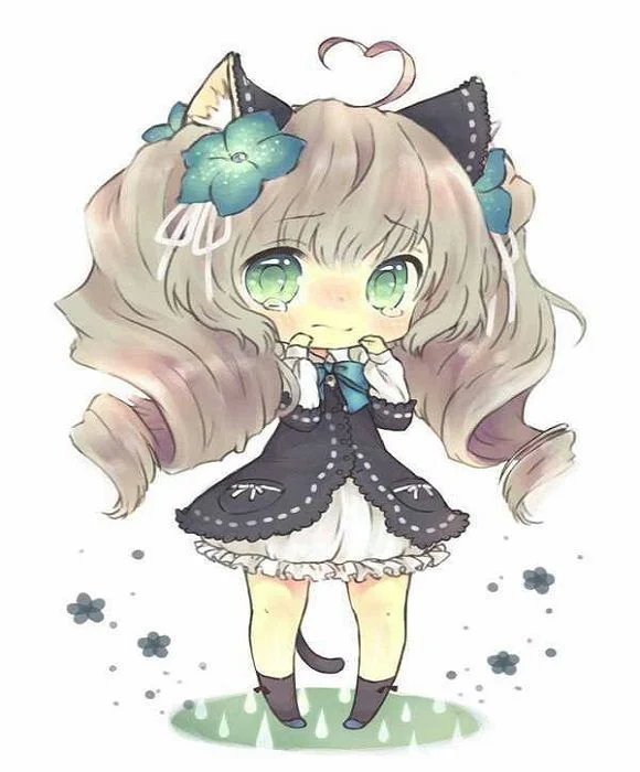 hình ảnh cute cô gái mèo tóc xám phong cách lolita