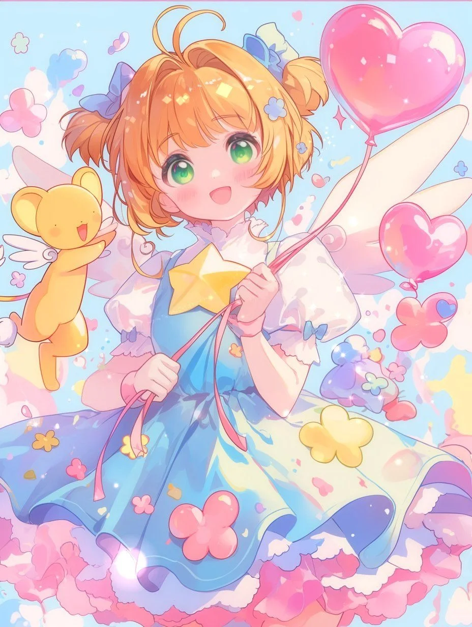 hình ảnh cute cô bé anime tóc cam với bong bóng tim hồng