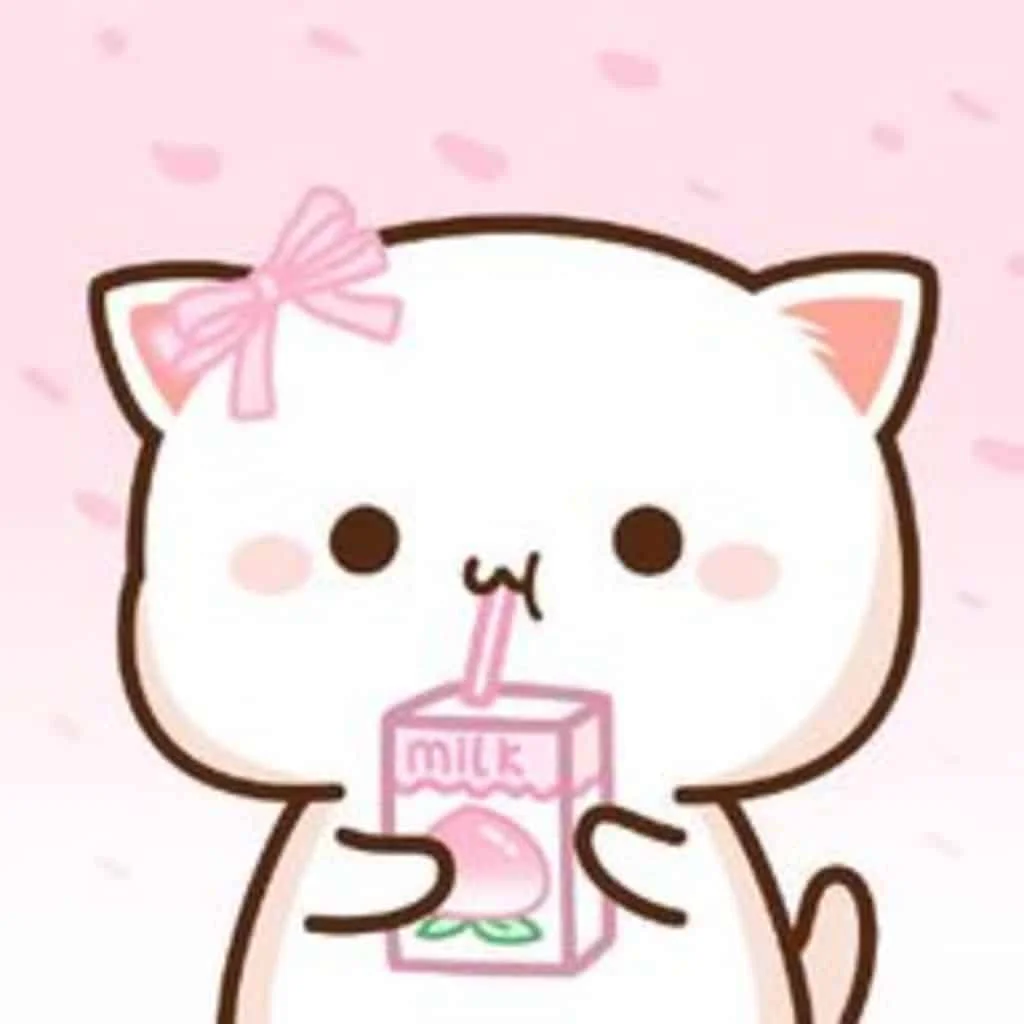 hình ảnh cute mèo trắng dễ thương uống sữa dâu