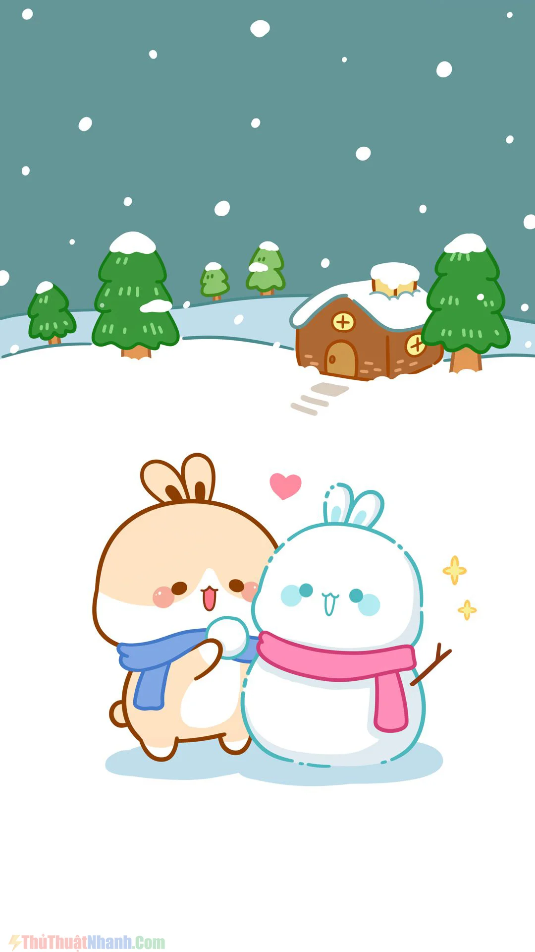 hình ảnh cute cặp thỏ và người tuyết mùa đông