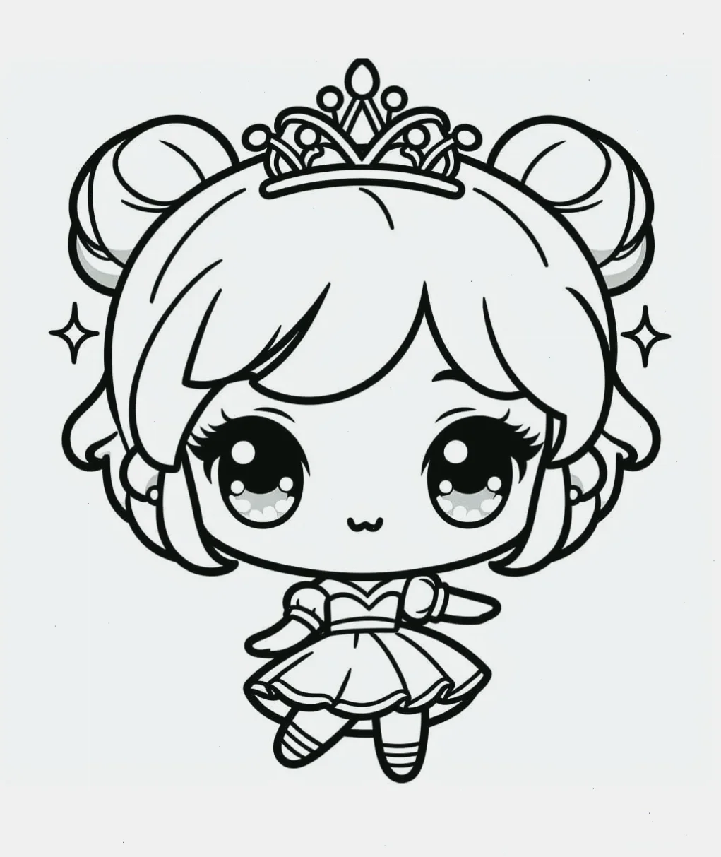 Tranh tô màu công chúa chibi với váy áo lộng lẫy