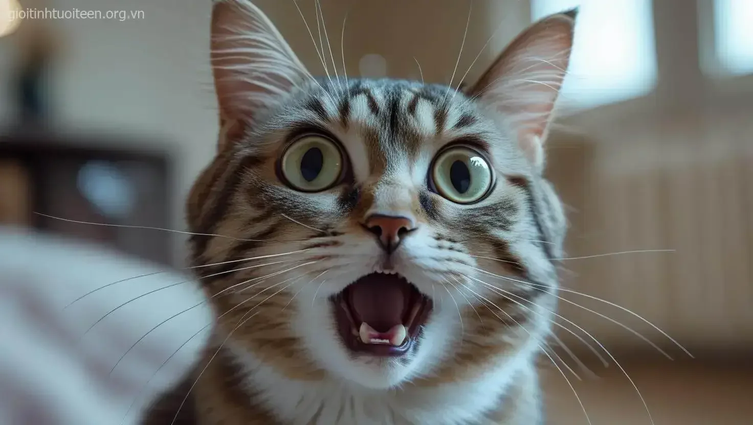 Meme mèo ngơ ngác hoảng hốt, biểu cảm nhìn buồn cười không chịu nổi