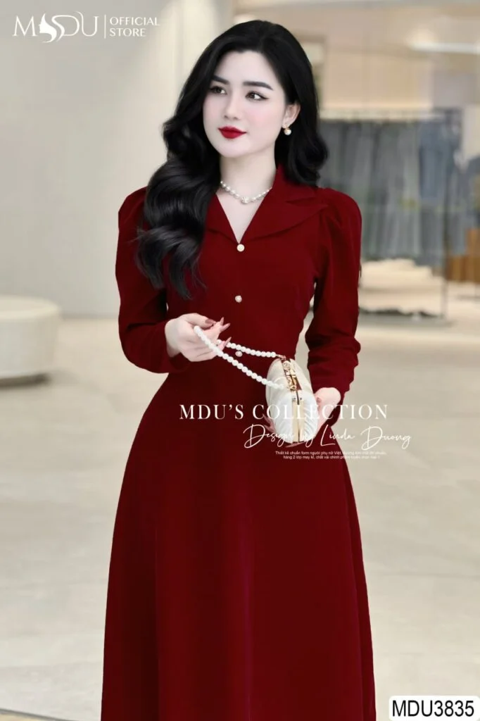 Hình 99 trong bộ mẫu đầm nhung trẻ trung