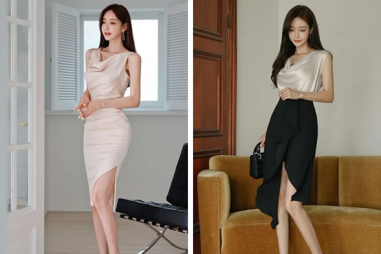đầm nhung và chân váy nhung xẻ tà đẹp
