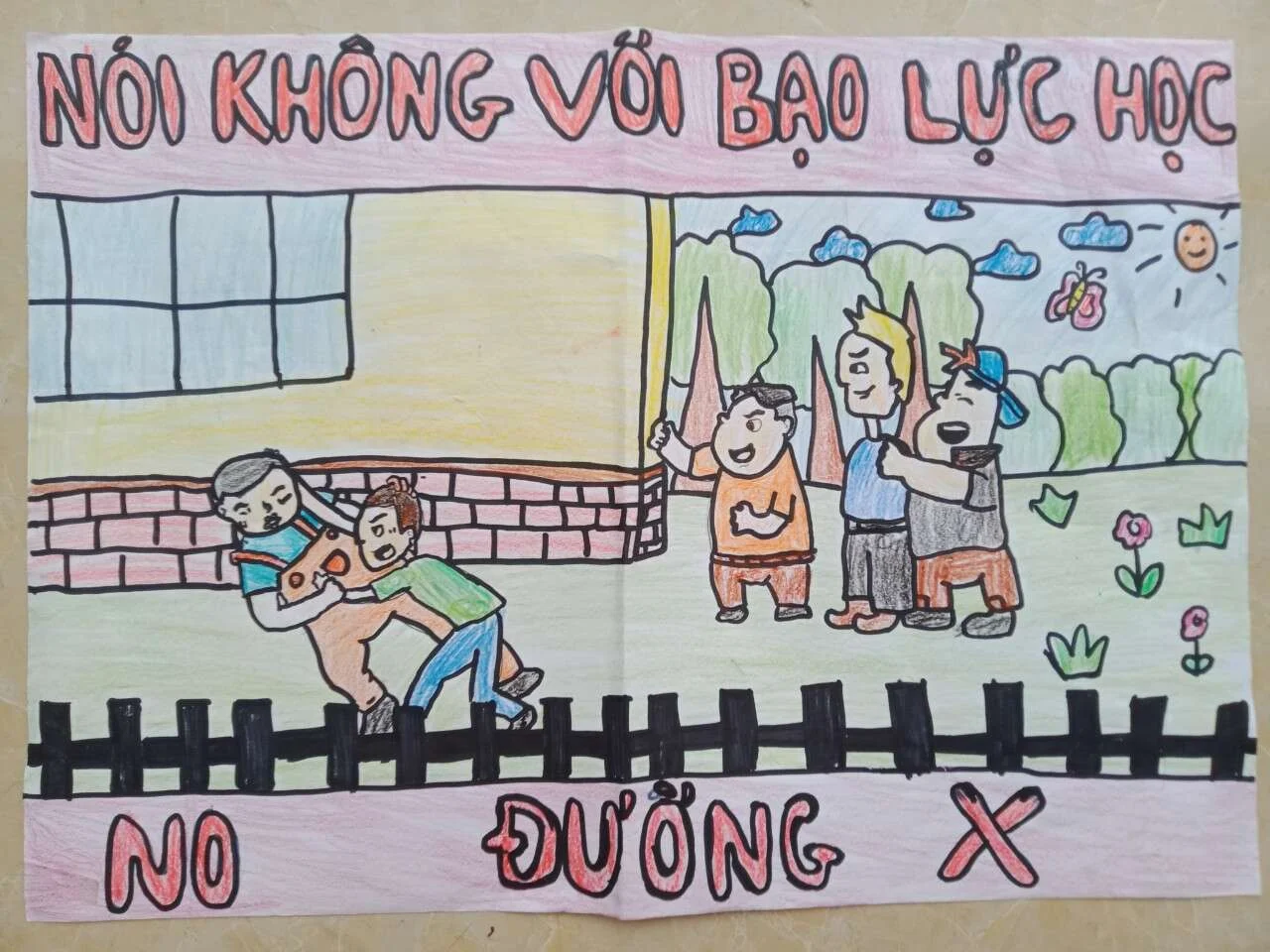 tranh vẽ thiếu nhi về chủ đề bạo lực học đường