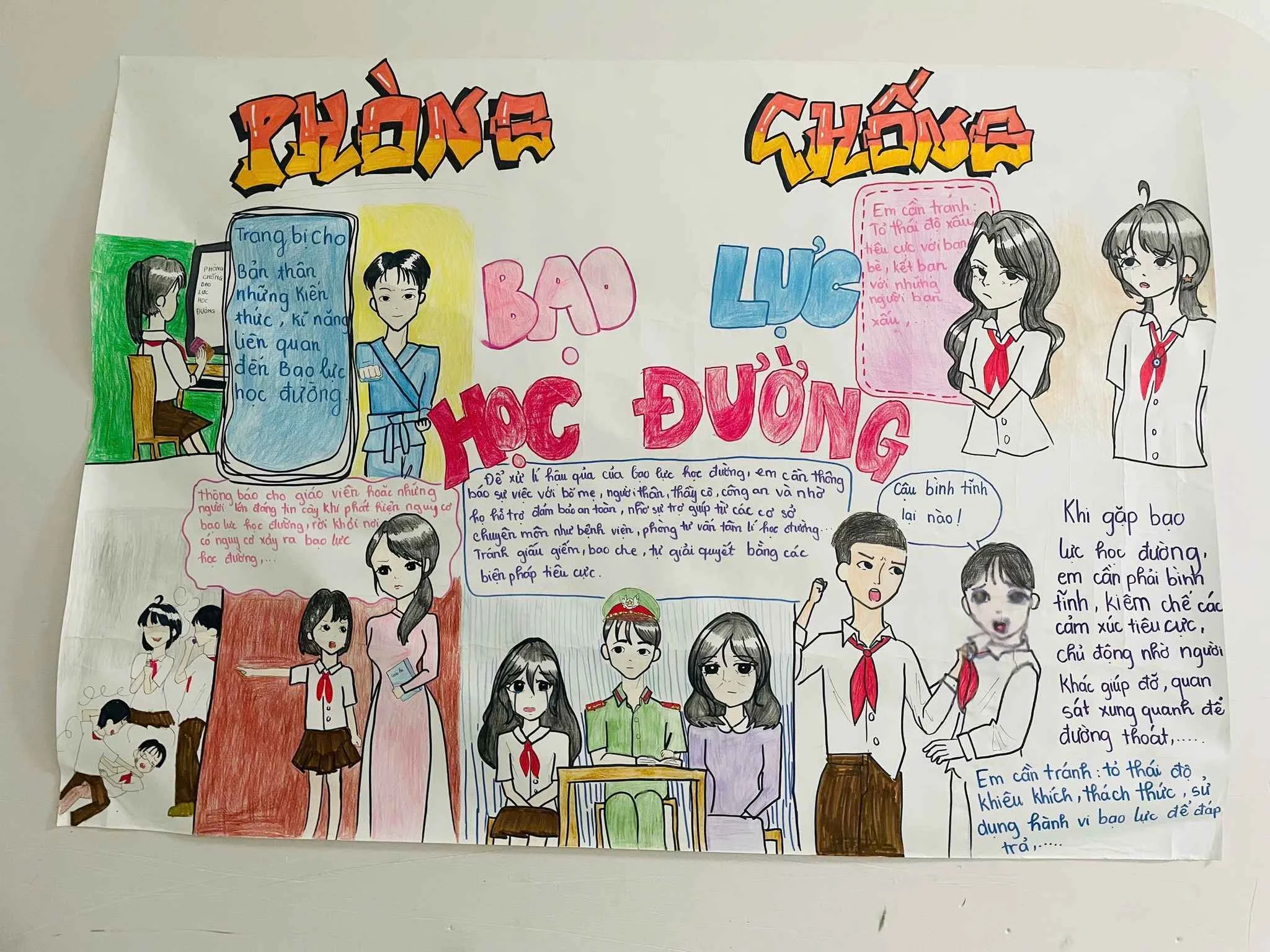 tranh vẽ cổ động học sinh đẩy lùi bạo lực học đường