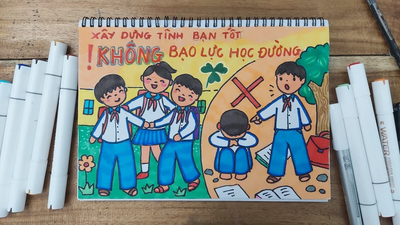 Vẽ tranh phòng chống bạo lực học đường đơn giản /vẽ tranh theo chủ đề #drawing #vetranh