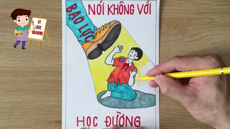Vẽ tranh phòng chống bạo lực học đường | Vẽ tranh cổ động phòng chống bạo lực học đường P4
