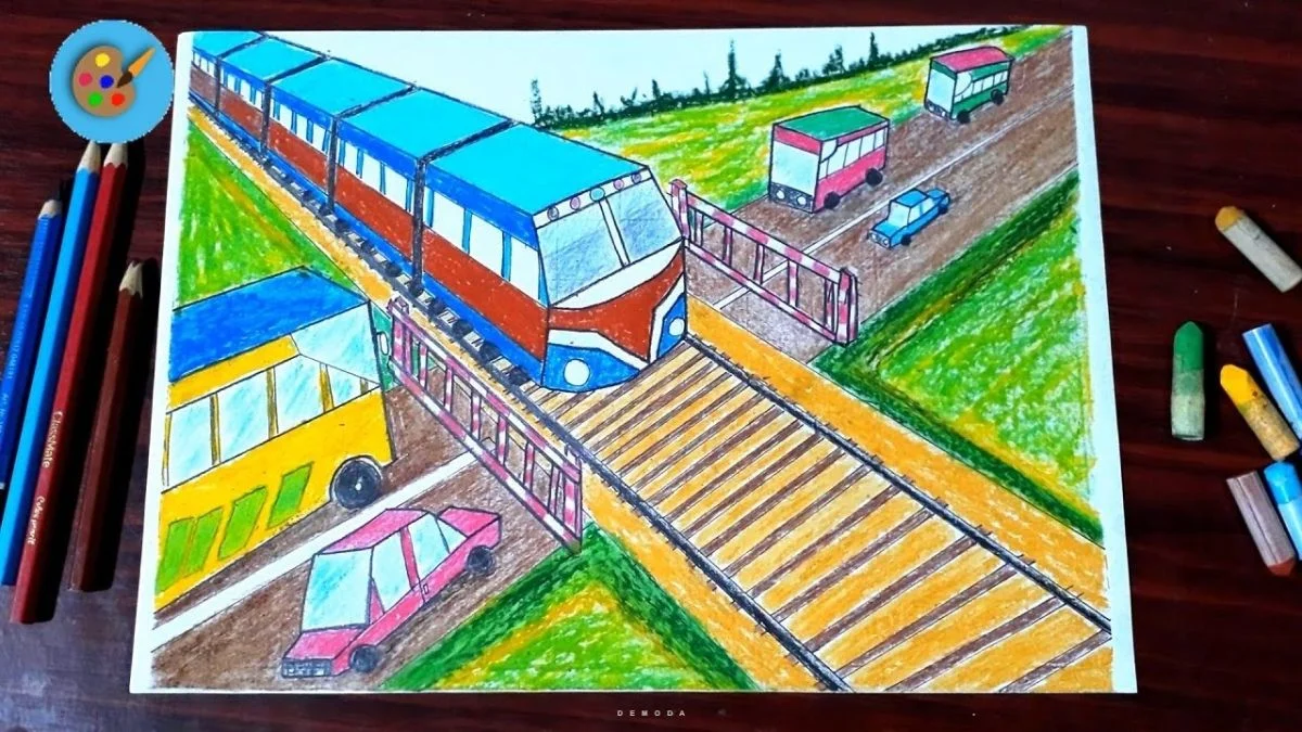 Vẽ tranh chủ đề an toàn giao thông tươi sáng.