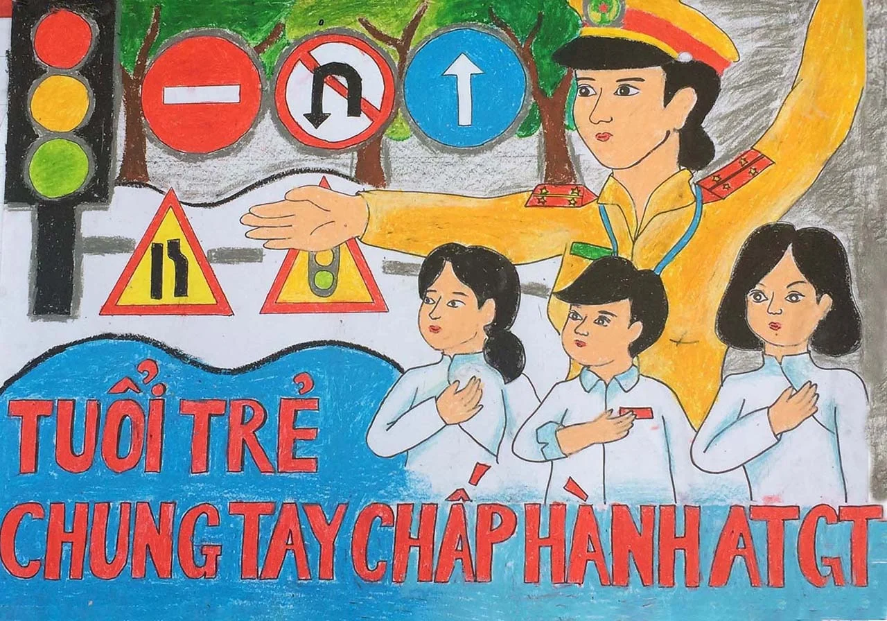 Vẽ tranh an toàn giao thông trên giấy A3 đơn giản, đẹp và ý nghĩa