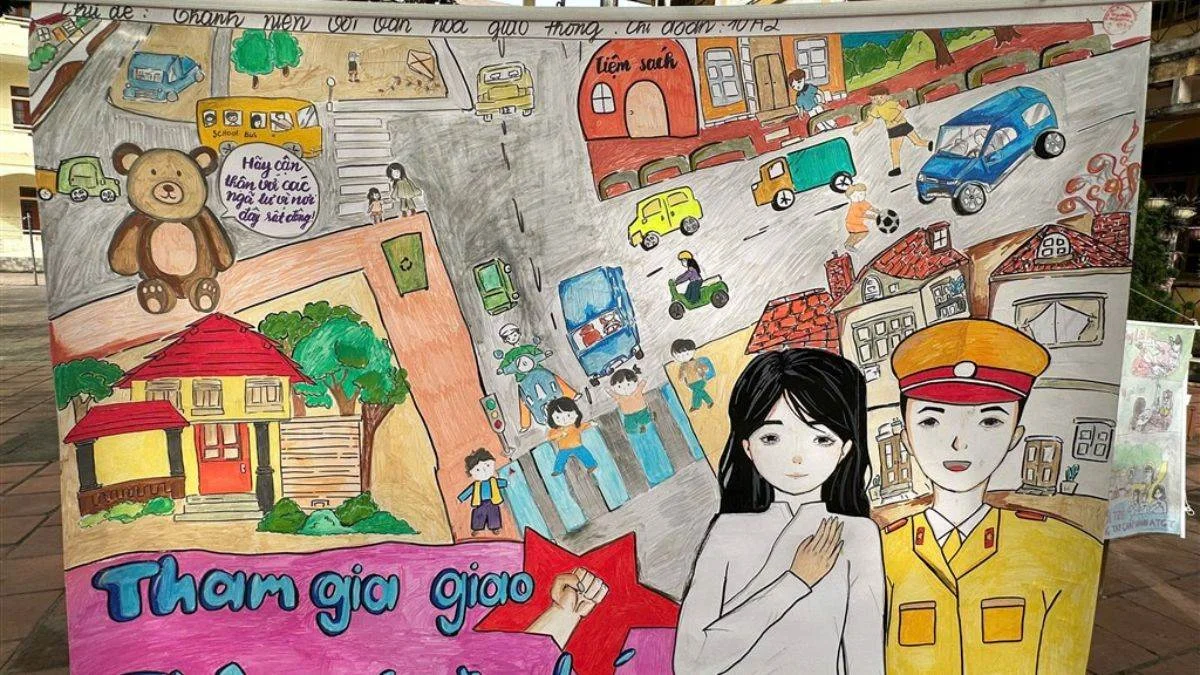 Vẽ tranh chủ đề an toàn giao thông sắc nét.