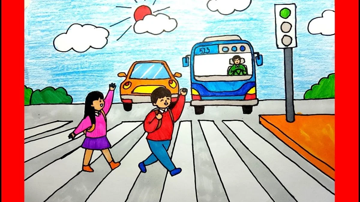Vẽ tranh chủ đề an toàn giao thông ý nghĩa.