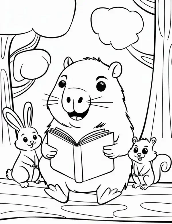 Mẫu tranh tô Capybara chibi nằm trong chậu nước cho bé 5 tuổi