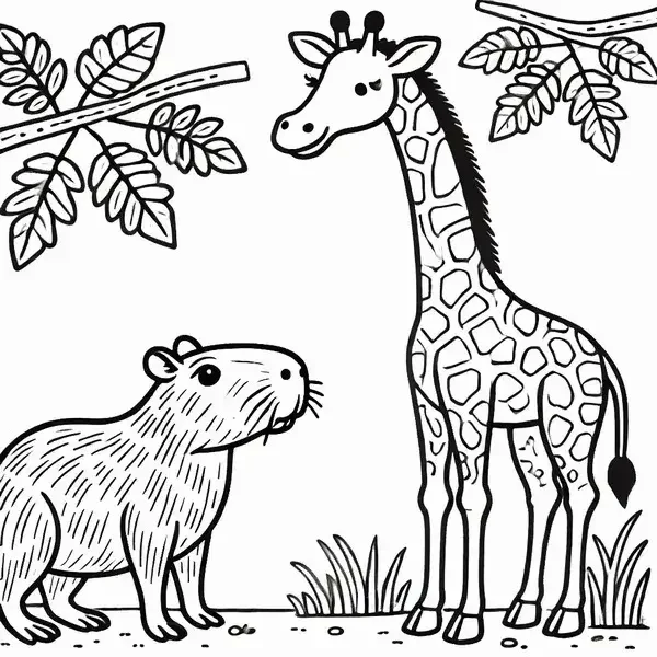Tô màu capybara cùng bạn hươu cao cổ