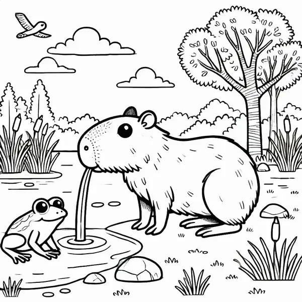Tô màu capybara thò lò nước mũi xanh