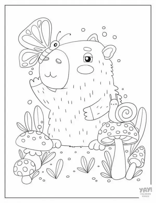 Hình tô màu Capybara dễ thương nằm nghỉ giữa nắng chiều
