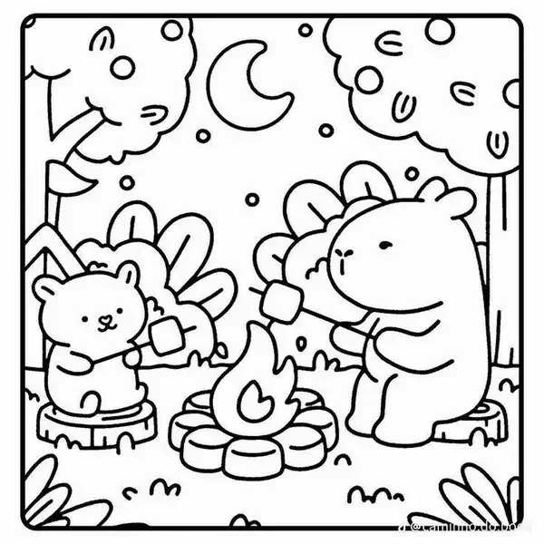 Bộ tranh tô màu Capybara và nhóm bạn thân thiết cho bé 5 tuổi