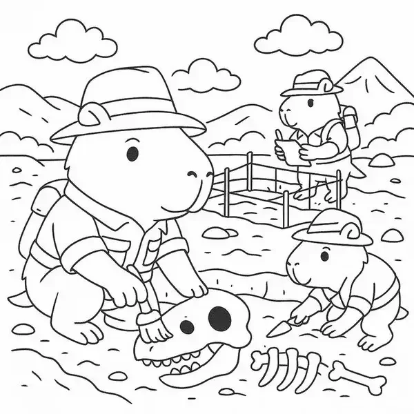 Tranh tô màu Capybara chibi nằm thư giãn trên lá sen