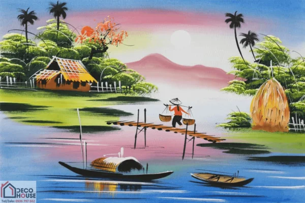 Tranh Kính 3D Làng Quê, Đồng Quê Việt Nam | Tranh Kính 3D Treo Tường