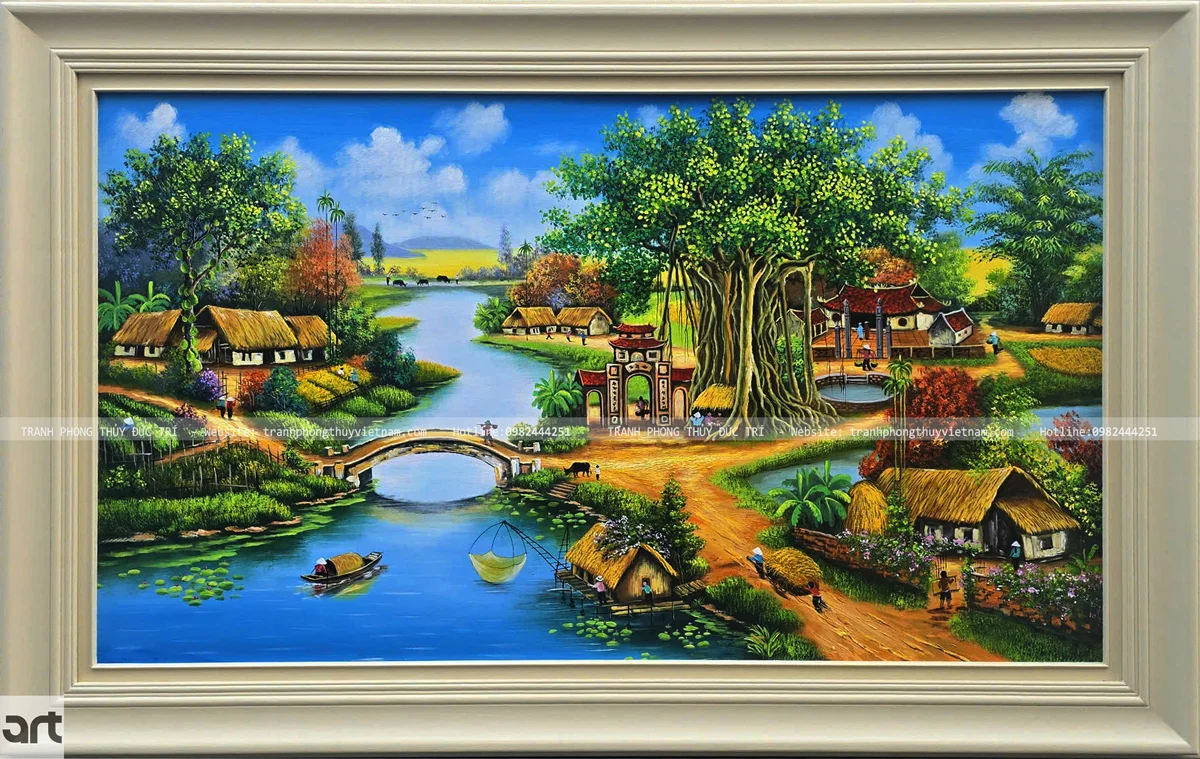 Tranh làng quê phong cảnh đẹp yên bình - Tranh Phong Thủy