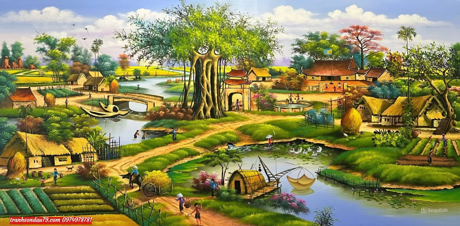 Tranh đồng quê tranh đồng quê việt nam thanh bình - Tranh Sơn Dầu Thái Hoc