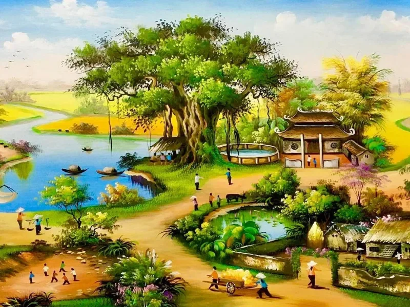 101+ Tranh phong cảnh làng quê, đồng quê Việt Nam tuyệt đẹp (2)